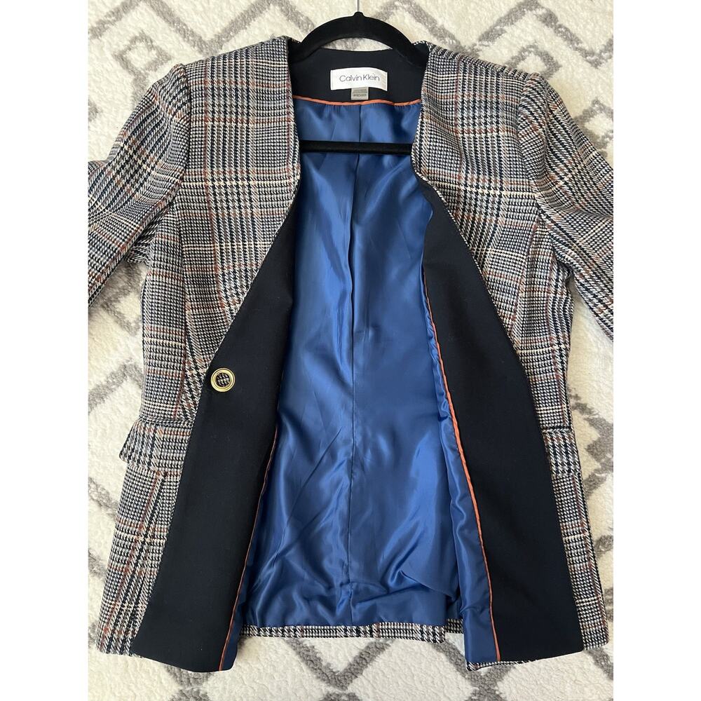 CALVIN KLEIN Glen Plaid Careerwear Classic Blazer Jacket - Picture 7 of 11